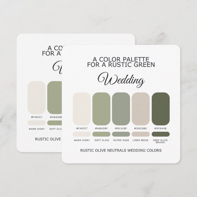 Carte de Palette de Couleurs de Mariage Rustique V (Devant / Derrière)