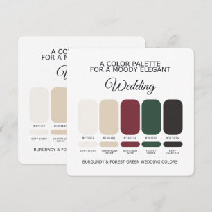 Carte de palette de couleurs de mariage vert forêt