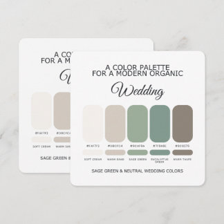 Carte de palette de couleurs de mariage Vert sauge