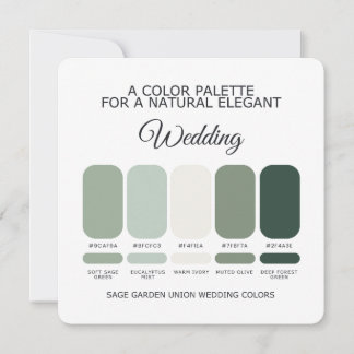 Carte de Palette de Couleurs de Mariage Vert Sauge