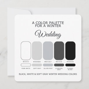 Carte de palette de mariage hivernal noir blanc gr
