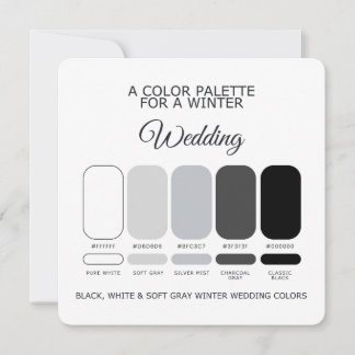 Carte de palette de mariage hivernal noir blanc gr