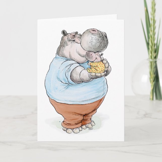 Carte de papa et de bébé d'étreinte d'hippopotame (Devant)