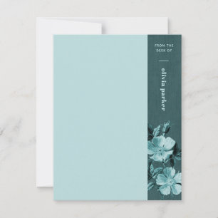 Carte de papeterie florale turquoise à fleurs mono