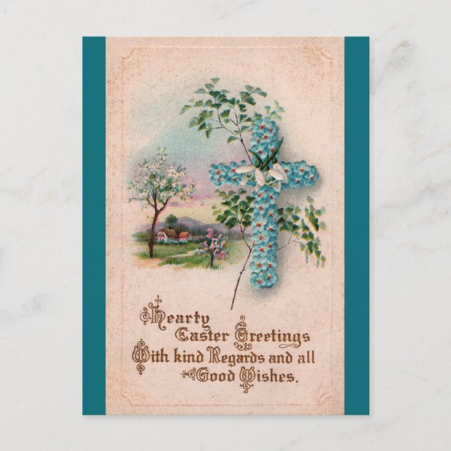 Carte de Pâques à la Croix de Fleur Bleue (Devant)