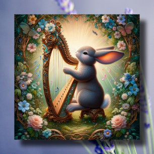 Carte de Pâques Art Nouveau lapin de harpe Whimsic