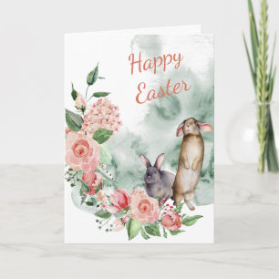 Carte de Pâques aux lapins floraux à l'aquarelle