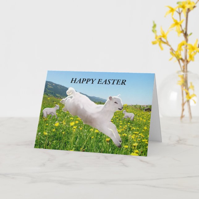 Carte de Pâques avec Agneaux de Printemps (Fleur jaune)