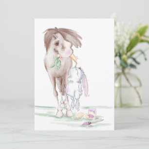 Carte de Pâques avec cheval et lapin