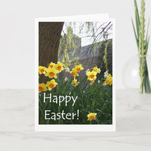 Carte de Pâques avec Daffodiques et Eglise