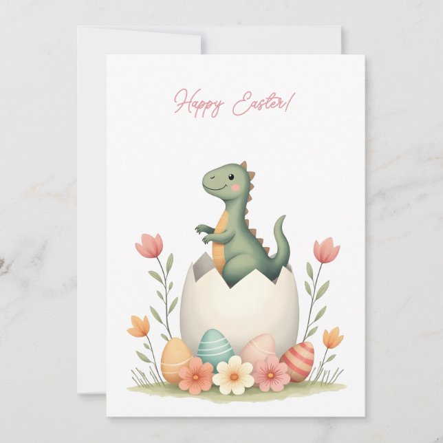 Carte de Pâques avec dinosaure aux couleurs pastel (Devant)