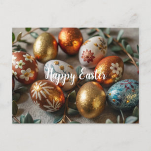 Carte de Pâques avec or et oeufs peints Vacances