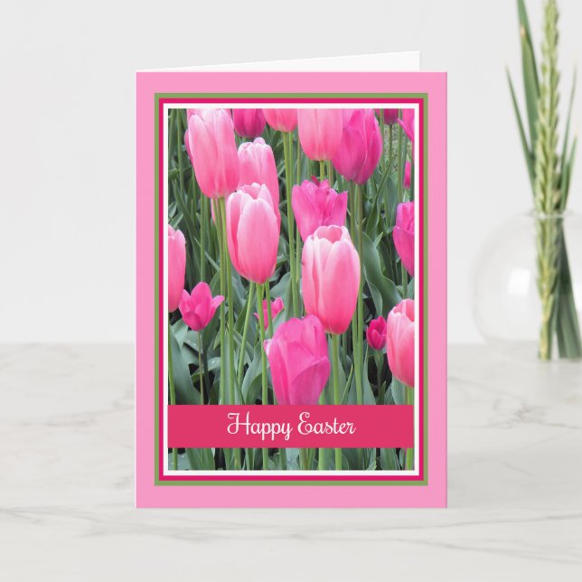 Carte de Pâques avec tulipes roses chaudes (Devant)
