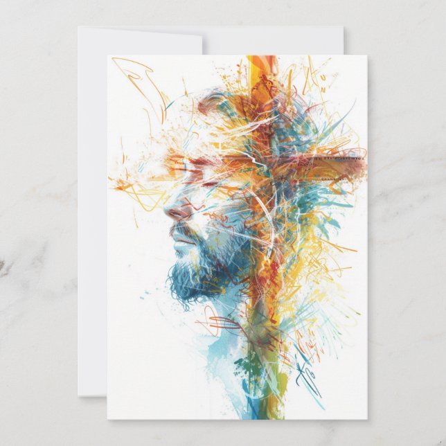 Carte de Pâques chrétienne, Aquarelle Jésus Croix (Devant)