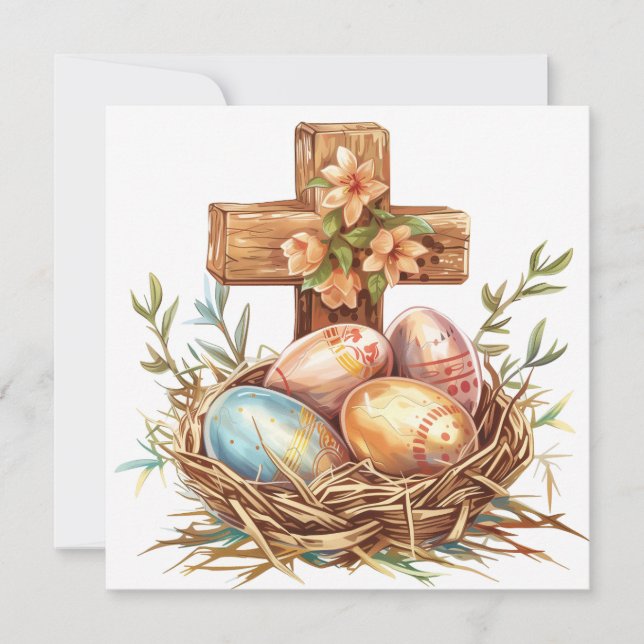 Carte de Pâques chrétienne, Oeufs de Pâques et Cro (Devant)