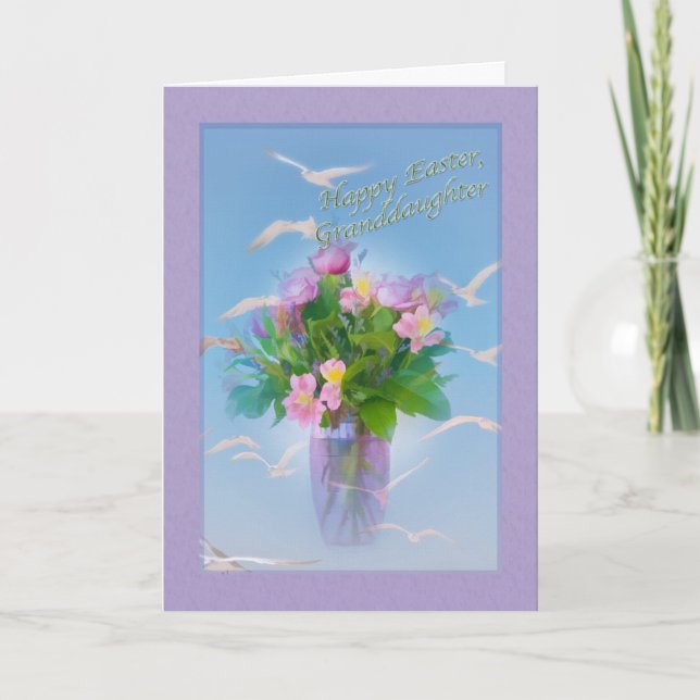 Carte de Pâques de la petite-fille avec des fleurs (Devant)