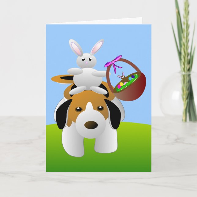 Carte de Pâques de lapin et de beagle (Devant)