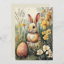 Carte de Pâques de lapin illustrée mignonne