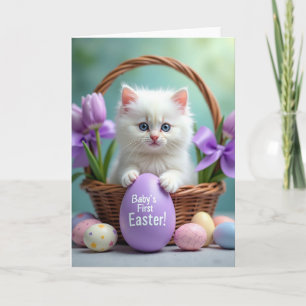 Carte de Pâques de premier œuf de chaton duveteux
