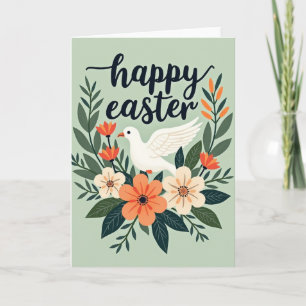 Carte de Pâques florale au pigeon joyeux