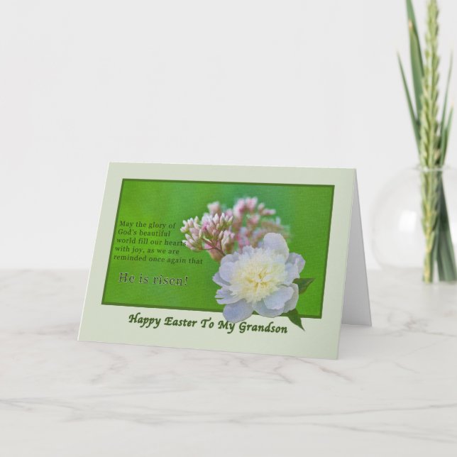 Carte de Pâques Grandson aux fleurs roses et blanc (Devant)