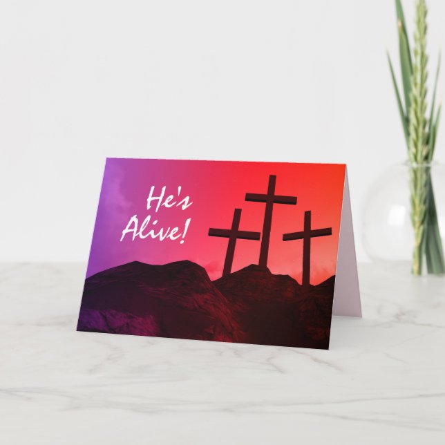 Carte de Pâques "Il est vivant" à trois Croix (Devant)