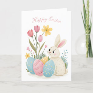 Carte de Pâques Illustration lapin et oeuf
