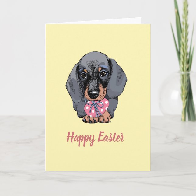 Carte de Pâques jaune chiot Dachshund (Devant)