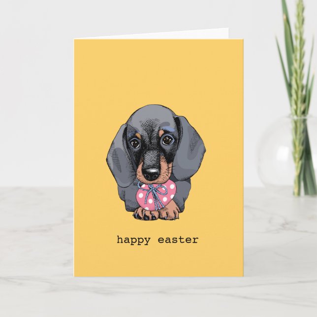 Carte de Pâques jaune chiot Dachshund (Devant)