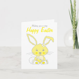 Carte de Pâques jaune et gris lapin lièvre mignon