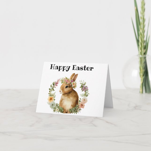 Carte de Pâques joyeuse avec un lapin mignon aquar (Devant)