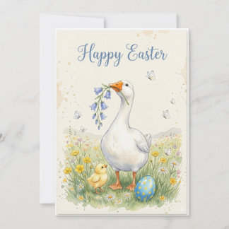 Carte de Pâques Joyeuse Oie | Poussin & Jacinthes