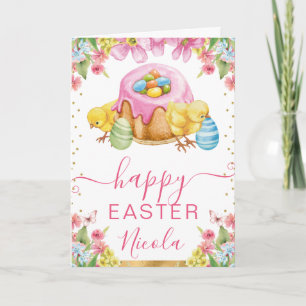 Carte de Pâques Joyeuses Pâques Gâteau aux Poussin