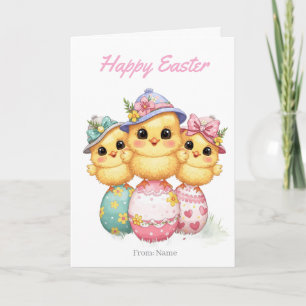 Carte de Pâques Joyeuses Poussins Chapeaux Migno