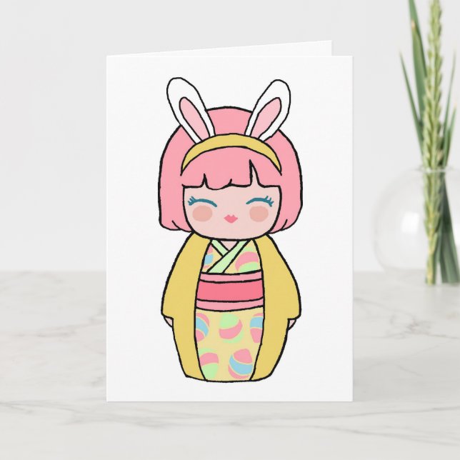 Carte de Pâques Kokeshi jaune (Devant)