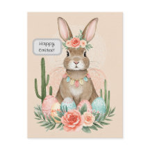 Carte de Pâques Lapin Boho – Carte Postale Pastel 
