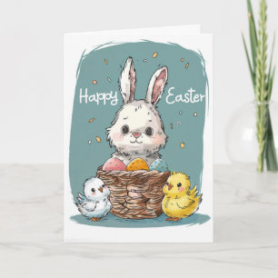 Carte de Pâques Lapin et Poussins