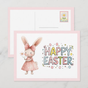 Carte de Pâques Lapin Rose Joyeuses Pâques