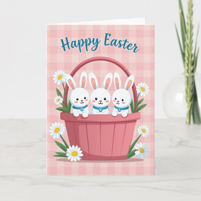Carte de Pâques Panier Gingham Lapin (Devant)