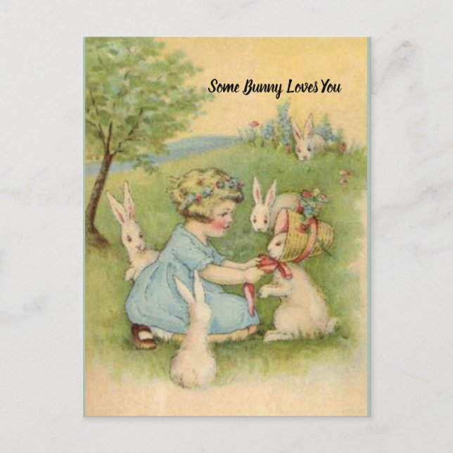 Carte de Pâques, Petite fille avec lapins blancs (Devant)