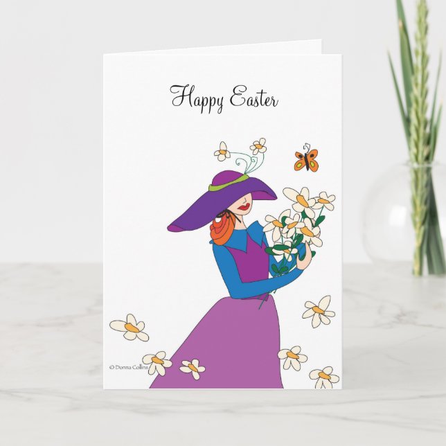 Carte de Pâques pour fille en robe violette (Devant)