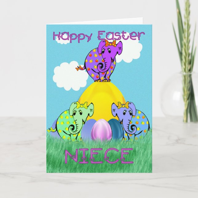 Carte de Pâques pour la Nièce avec éléphant sur un (Devant)