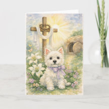 Carte de Pâques religieuse aquarelle Westie