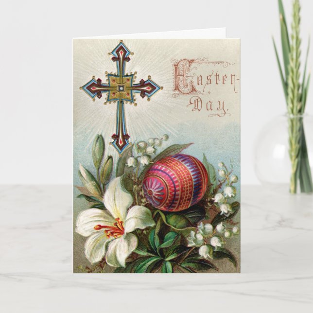 Carte de Pâques victorienne - Croix de Pâques & Oe (Devant)