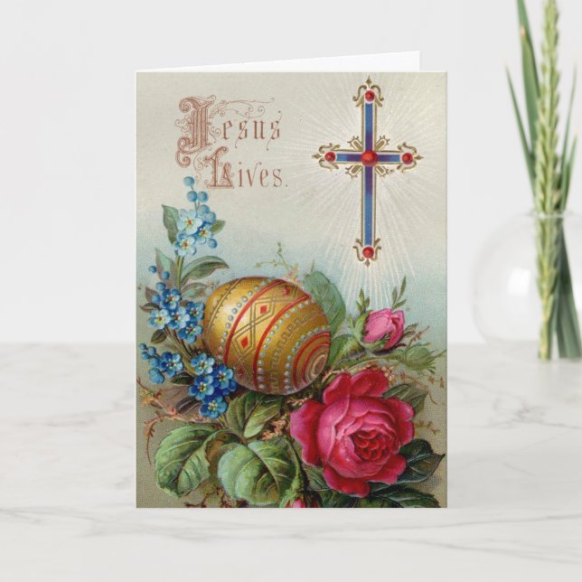 Carte de Pâques victorienne - croix et oeuf de (Devant)