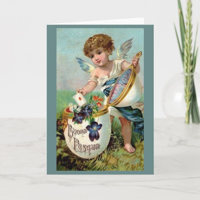 Carte de Pâques victorienne d'ange de Buona Pasqua (Devant)