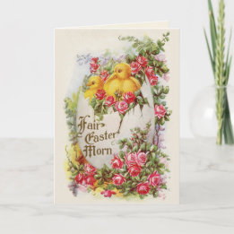 Carte de Pâques victorienne de poussins et de rose