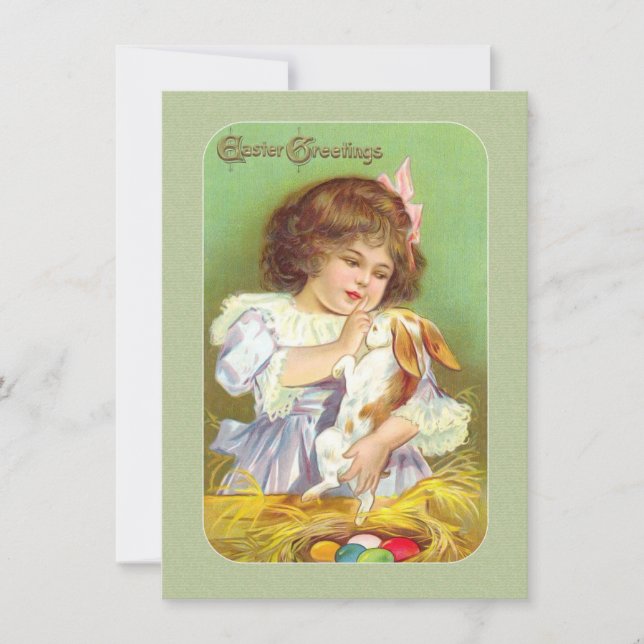 Carte de Pâques victorienne fille et lapin et nid  (Devant)