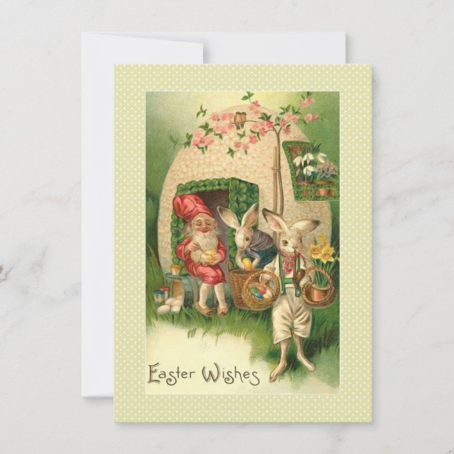 Carte de Pâques victorienne Gnome dans Egg House & (Devant)