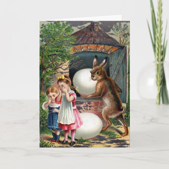 Carte de Pâques victorienne - lapin et oeufs de (Devant)